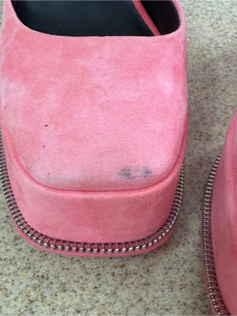 Gianni Bini Otten Pink Suede Ankle Strap Platform Heels 6.5 Fabric Zip